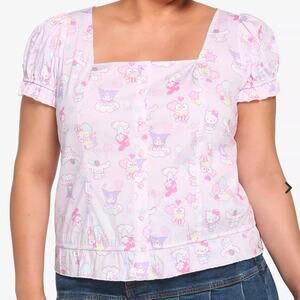 Hello Kitty And Friends Pastel Ruffle Button-Up Top Size XL